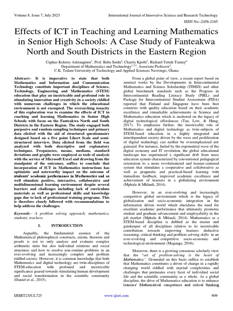 Teaching And Learning Mathematics Research Paper