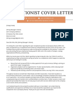 Receptionist Cover Letter Example