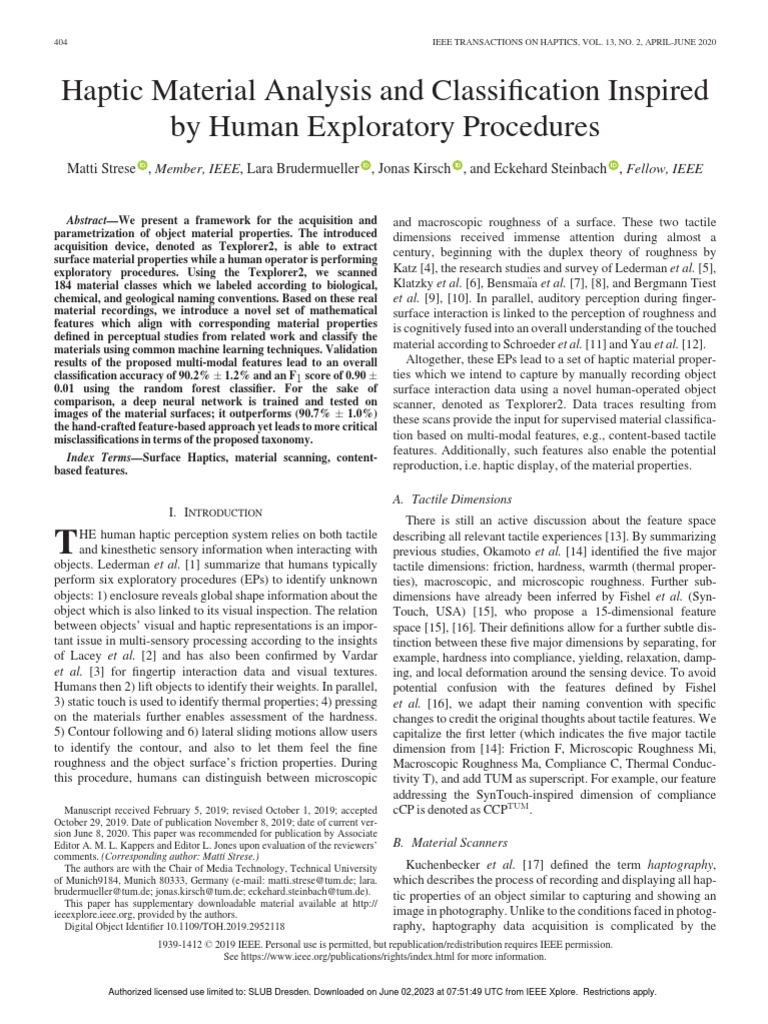  haptic material analysis and classification inspired by