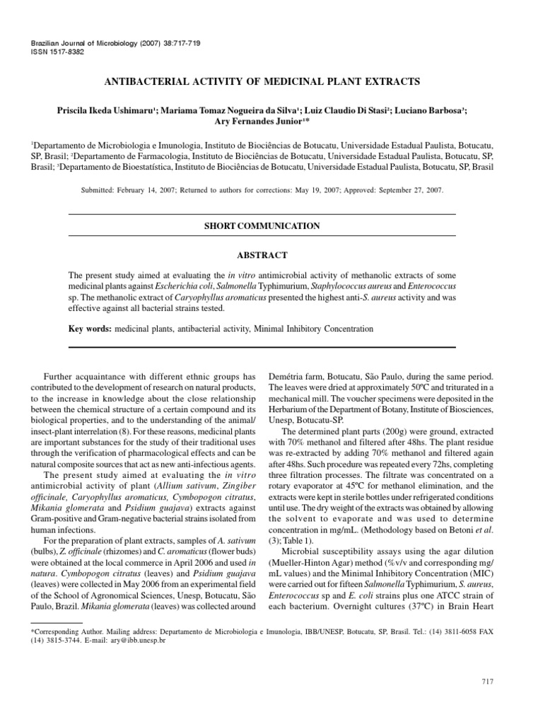 Antibacterial Activity of Medicinal Plant Extracts | PDF | Wellness