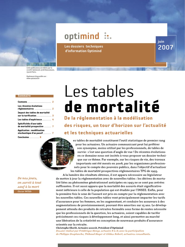 Optimind Dossier Technique N 2-Tables Mortalite | PDF