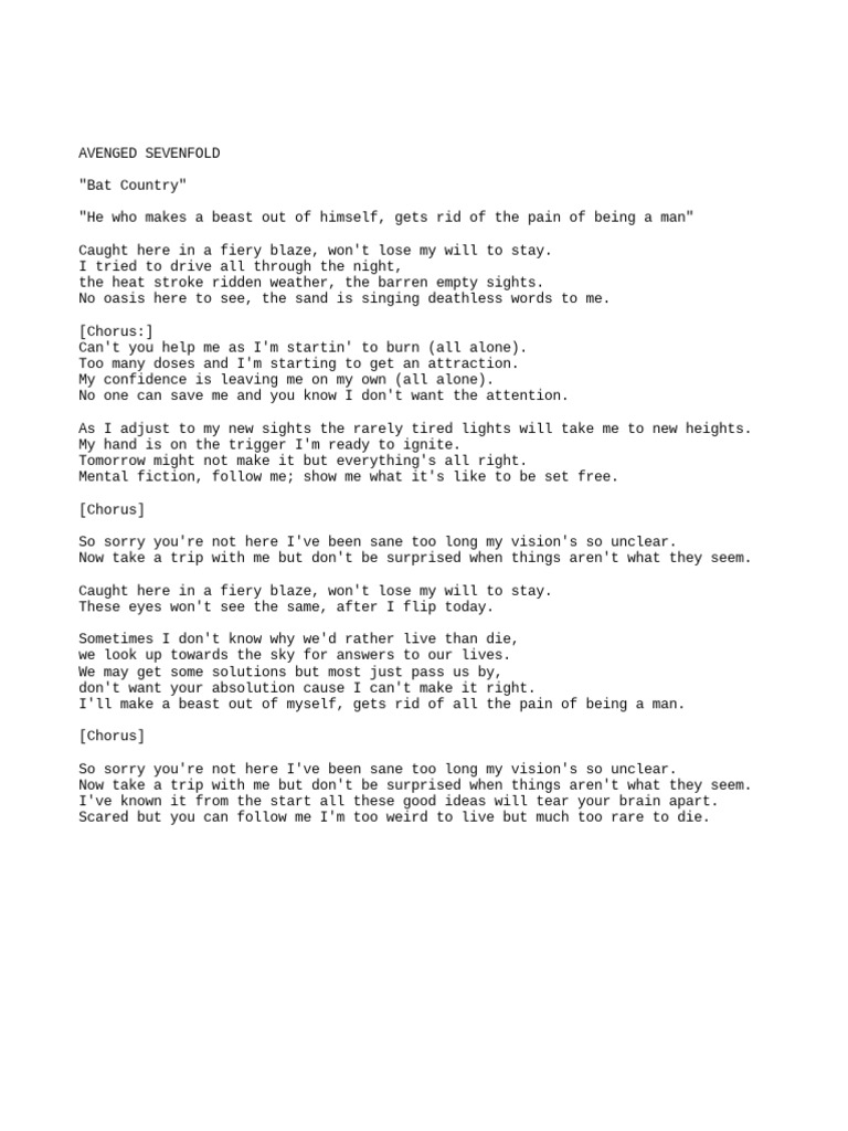 Avenged Sevenfold Bat Country Pdf