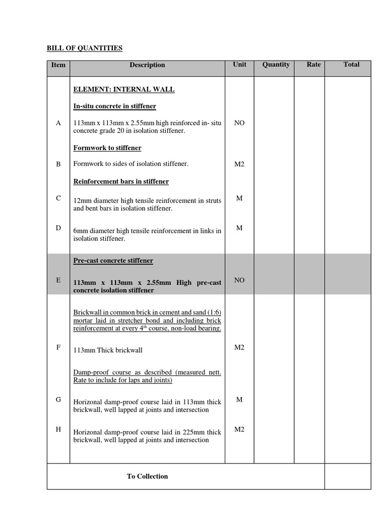 BQ Example Works | Download Free PDF | Concrete | Materials