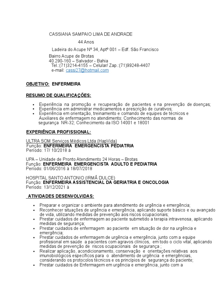 Cassiana Sampaio Lima de Andrade (Curriculo) ..... | PDF | Enfermagem ...