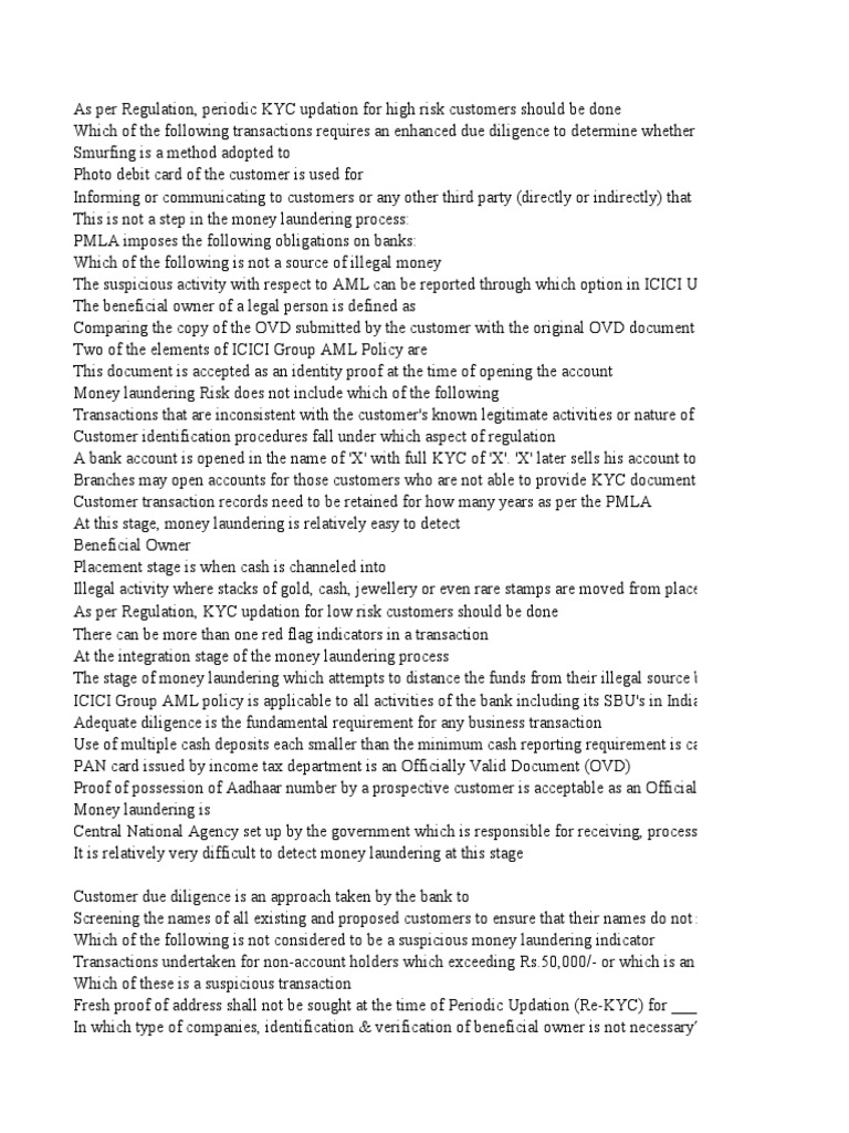 Aml Answer Sheet PDF