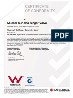 Mueller Singer Valve Certificate of Conformity