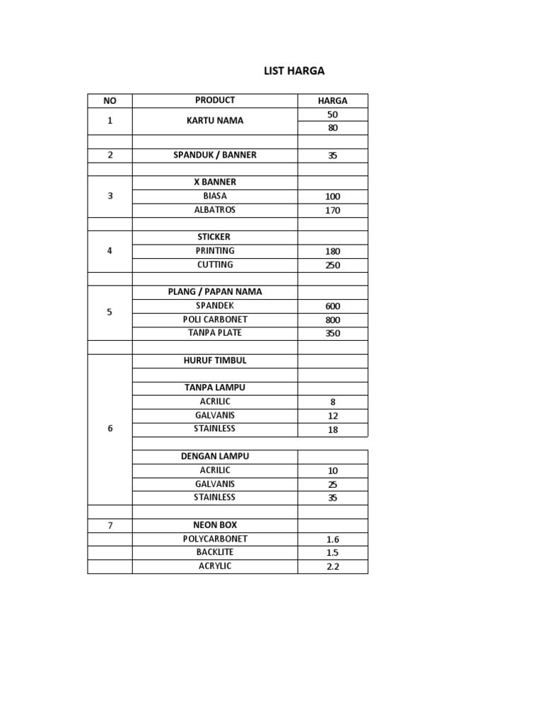 List Harga PDF