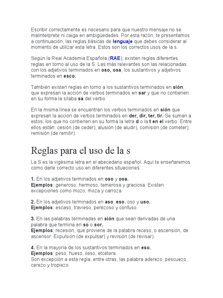 Reglas del uso de la letra S | PDF | Artes del Lenguaje y Comunicación