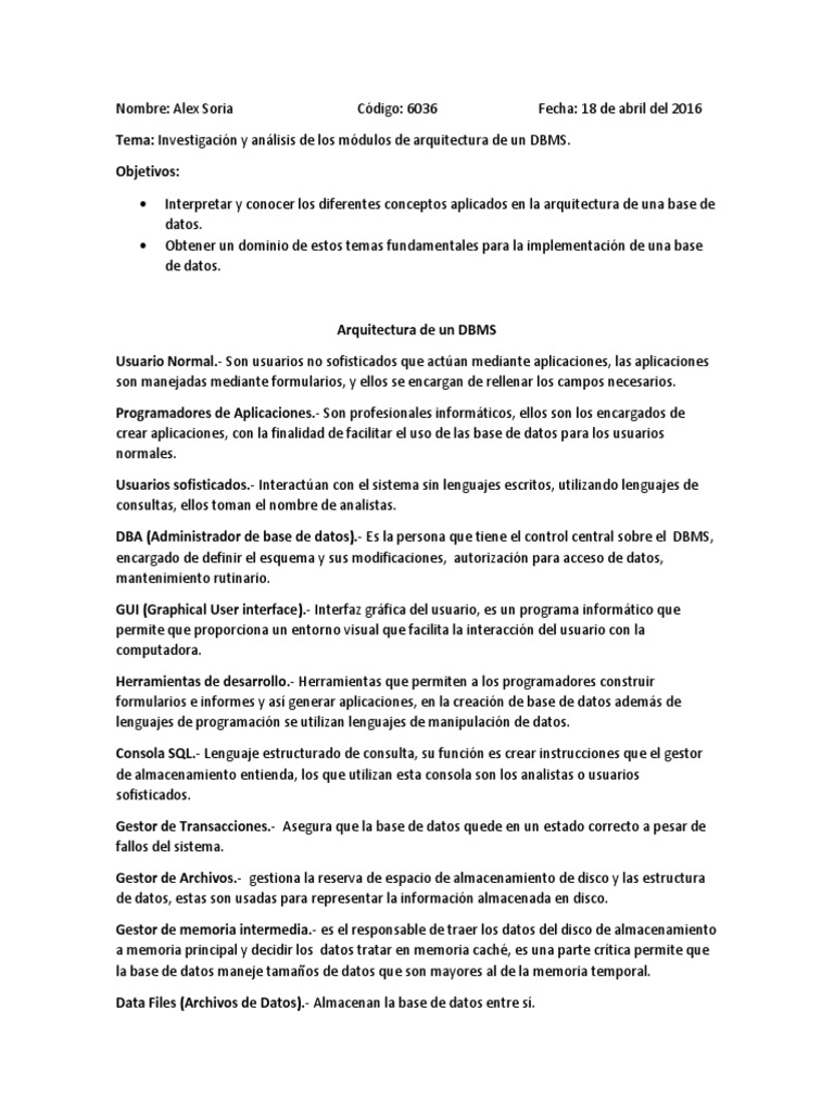 Arquitectura de un dbms pdf bases de datos interfaces gr ficas de