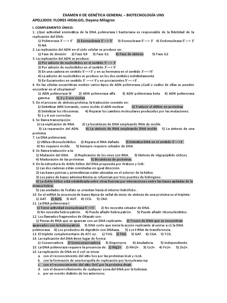 Examen Ii Genética General Pdf Ciclo Celular Adn