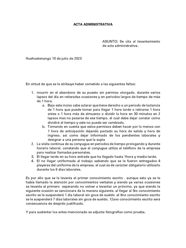 Modelo Acta Administrativa | PDF