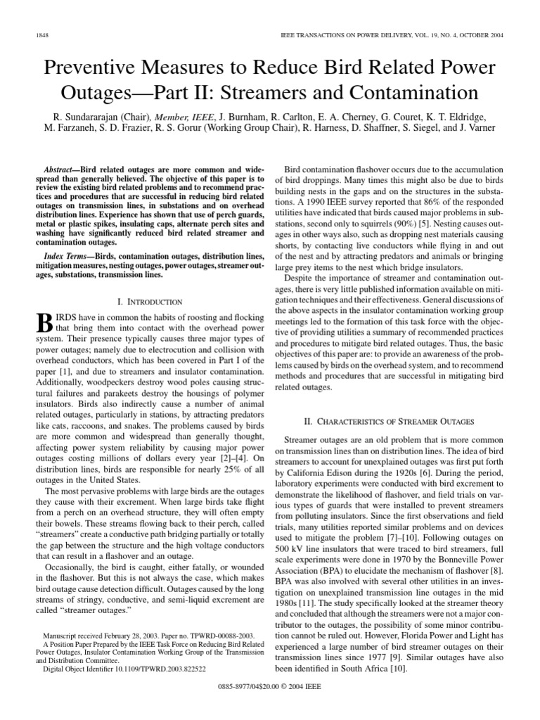 WG 2004 Preventive Measures To Reduce Bird Related Power Outages