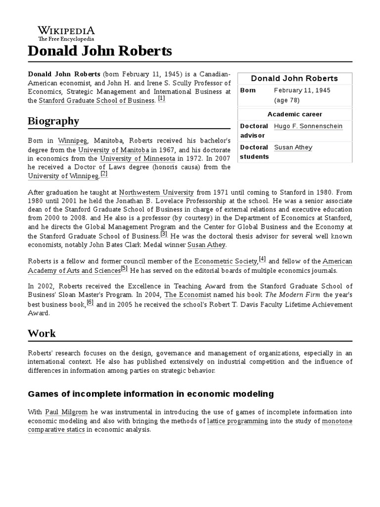 Donald John Roberts PDF Economics Economies