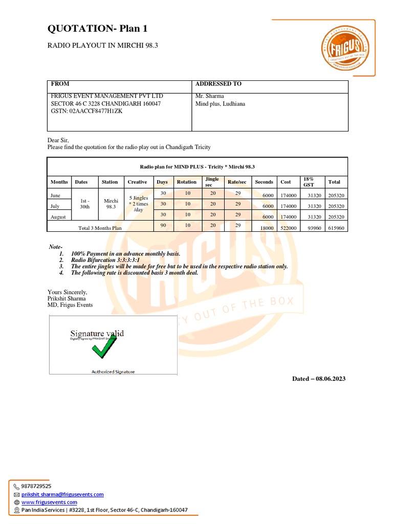 Radio Quotation Plan 1 | PDF