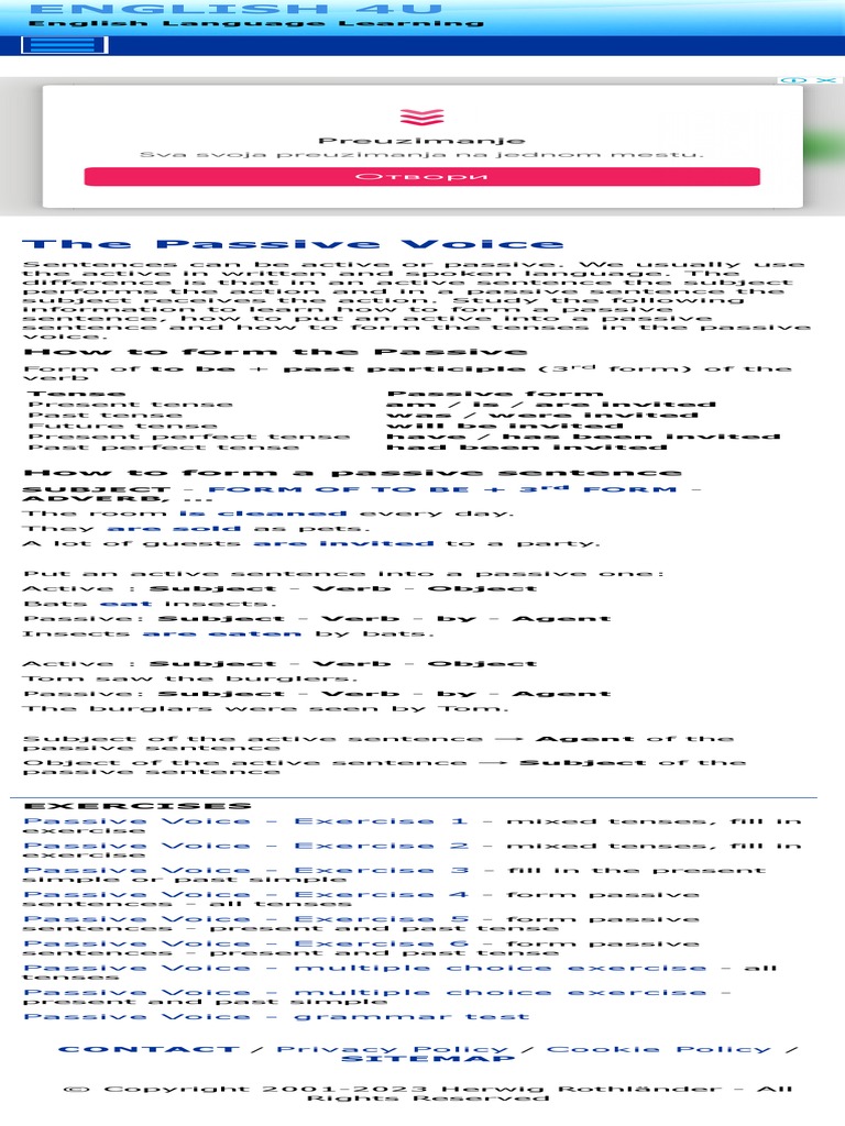 Passive Voice English Grammar English4u Pdf