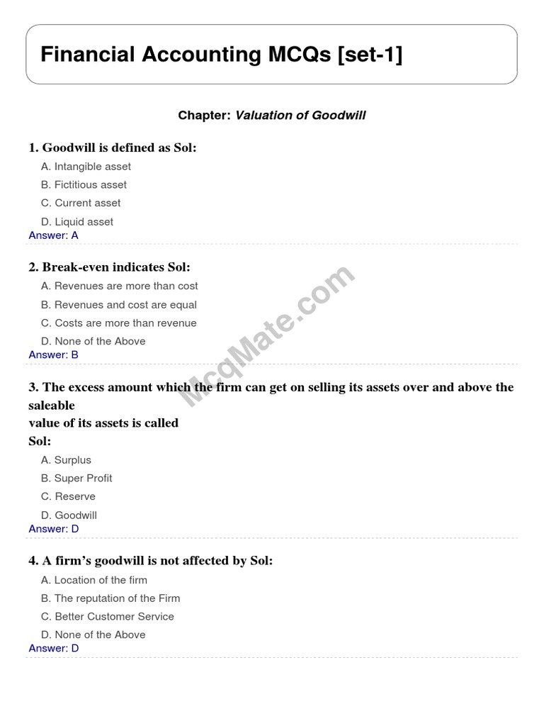 Valuation of Goodwill Set 1 PDF Goodwill (Accounting) Intangible