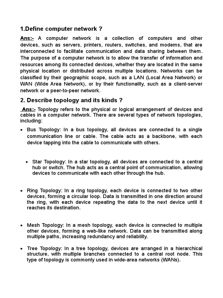 1.define Computer Network ? AnsA Computer Network Is A Collection of