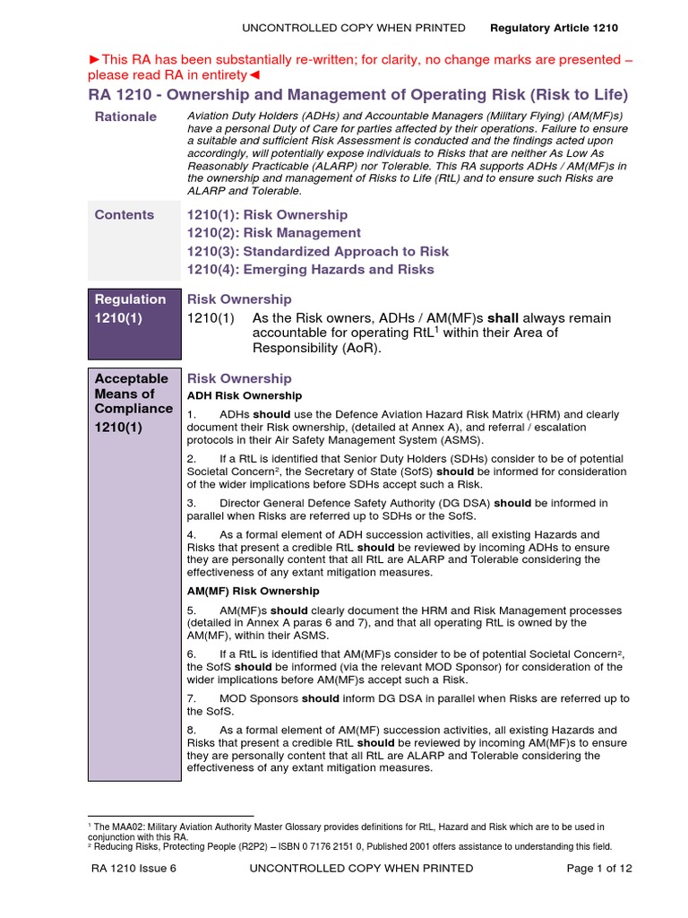 RA1210 Issue 6 | PDF | Risk | Risk Management