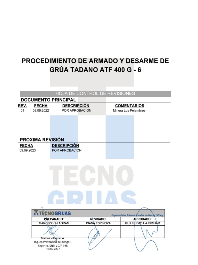 Procedimiento de Armado y Desarme de Tadano ATF 400 - MLP | PDF