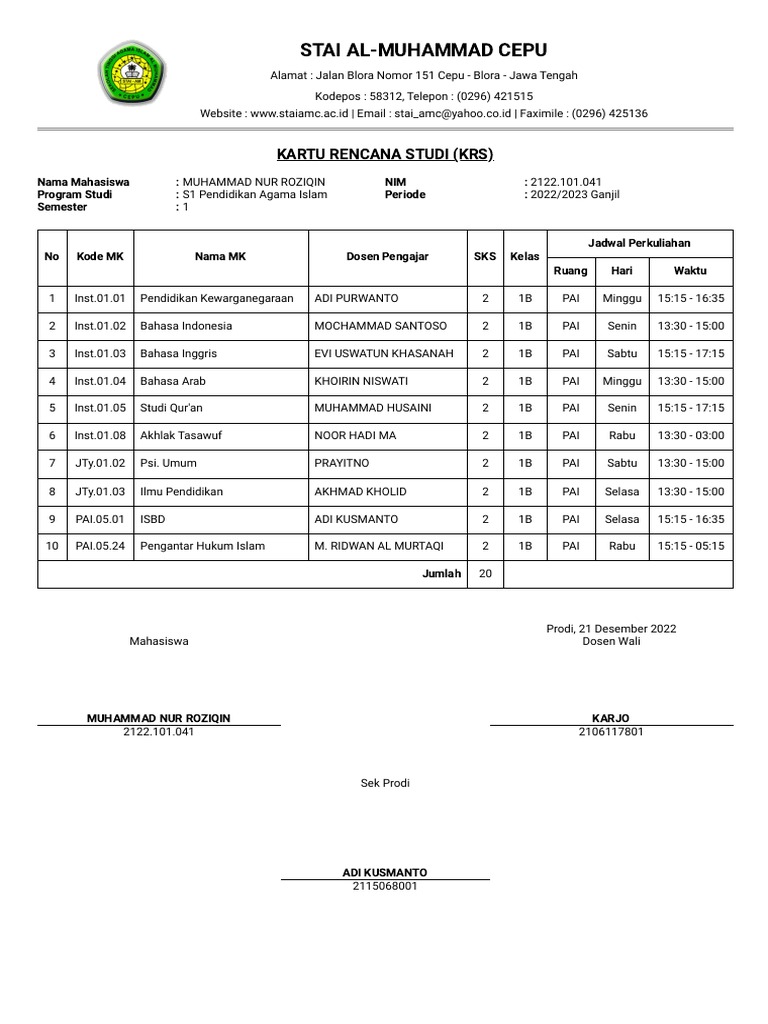 Cetak Laporan KRS Mahasiswa | PDF