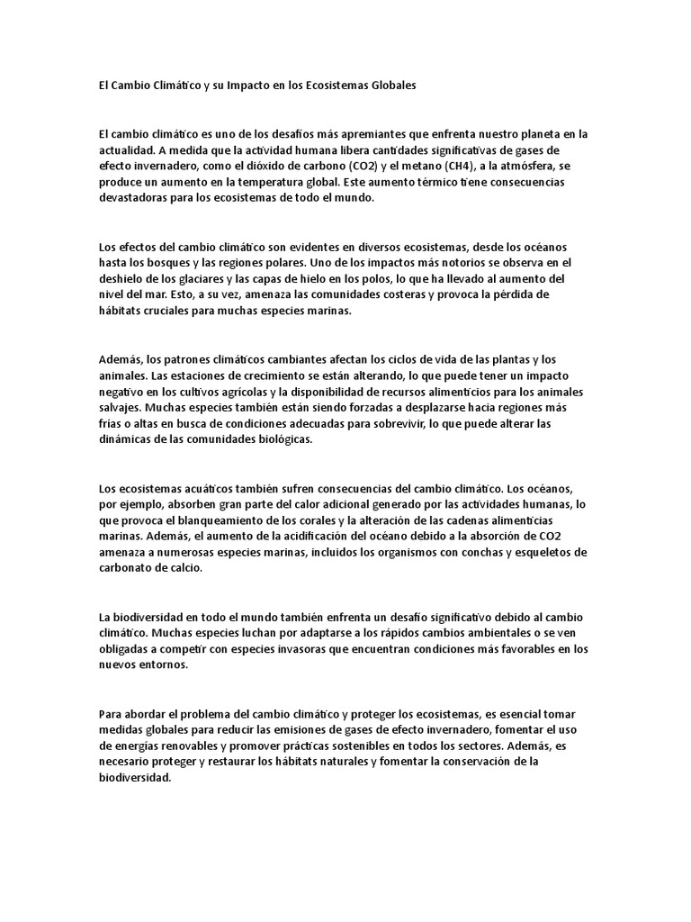 El Cambio Climático y Su Impacto en Los Ecosistemas Globales | PDF ...