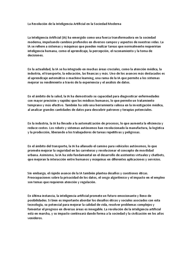 La Revolución de La Inteligencia Artificial en La Sociedad Moderna ...