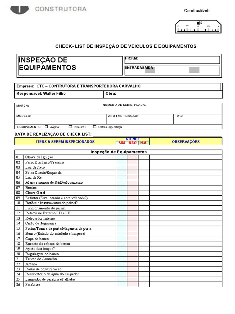 Check-list de Inspeção de Veículos | PDF | Motores | Tecnologia de veículos