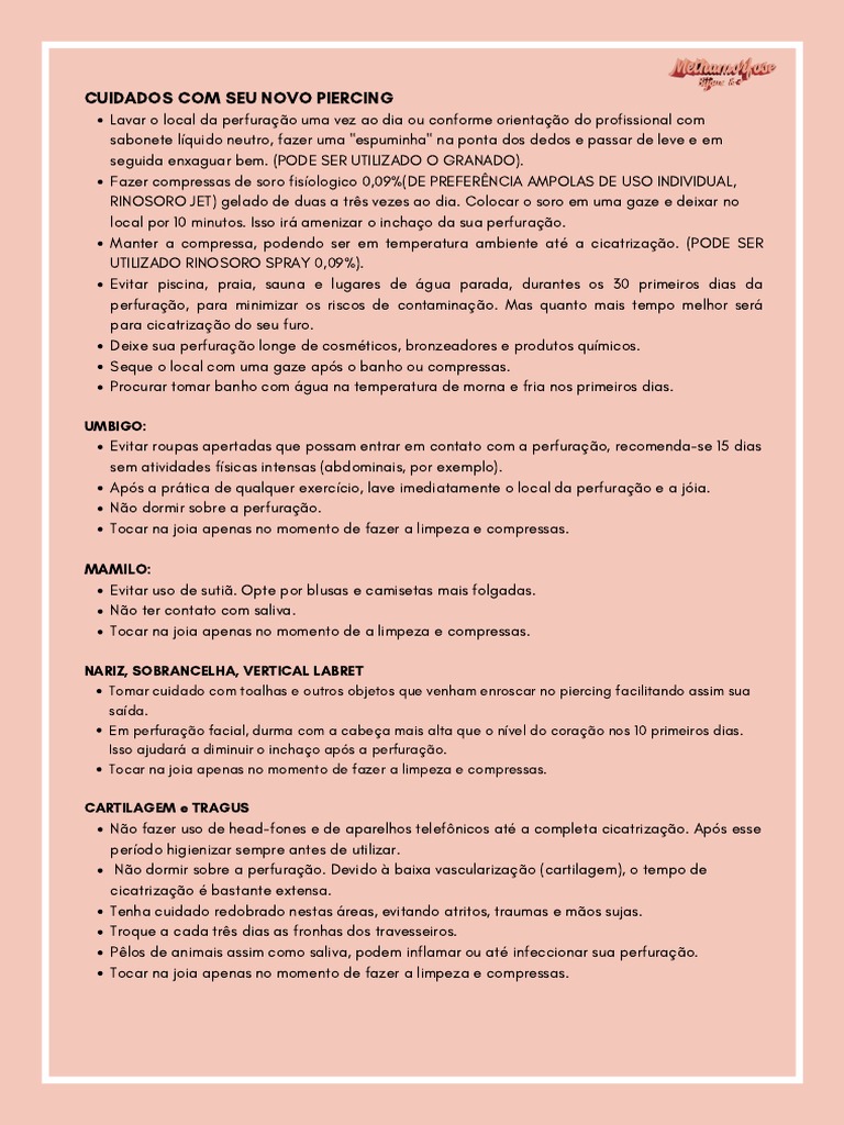 Cuidados Essenciais para Piercings | PDF