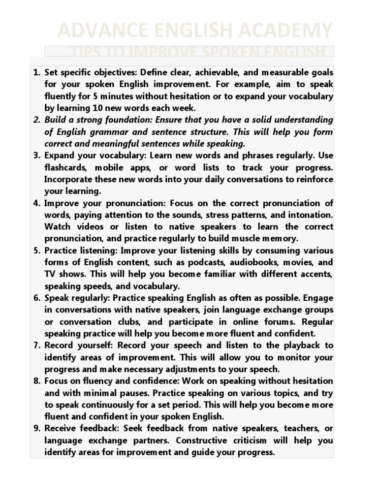Tips to Enhance Spoken English Skills | PDF | Career & Growth