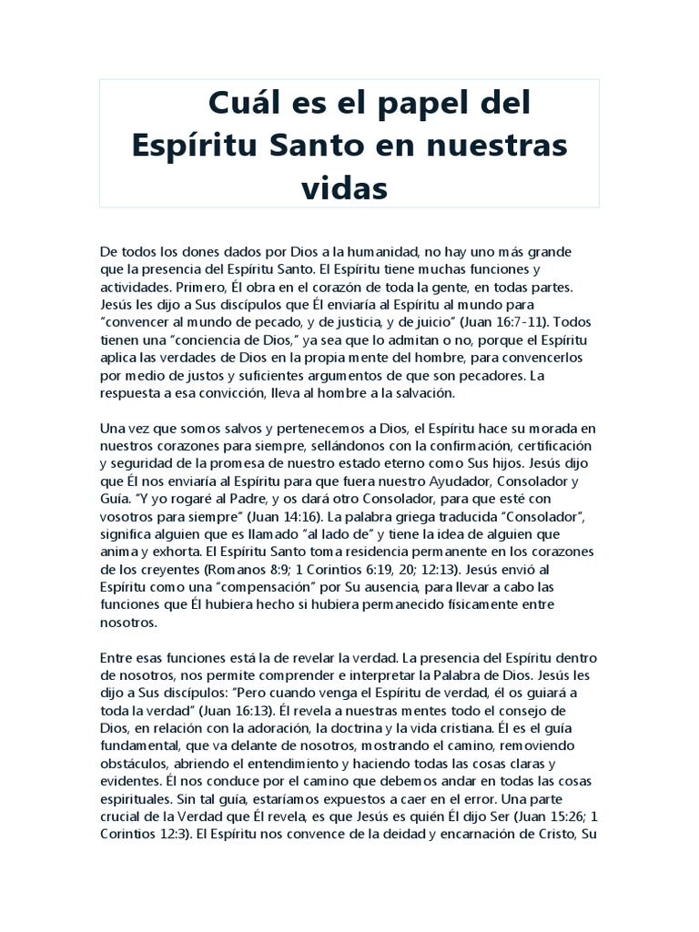 Cuál Es El Papel Del Espíritu Santo en Nuestras Vidas | PDF | espíritu ...