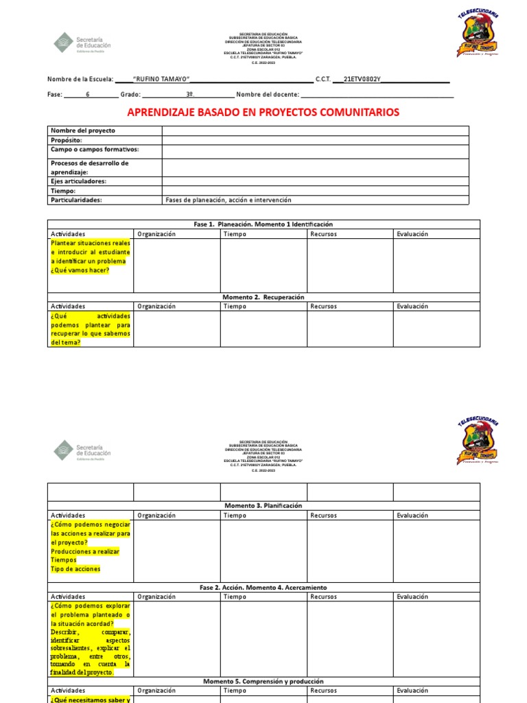 Formato Aprendizaje Basado en Proyectos Comunitarios | Descargar gratis ...