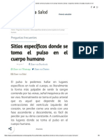 Sitios Específicos Donde Se Toma El Pulso en El Cuerpo Humano, Zonas o Regiones Donde Se Localiza El Pulso en El