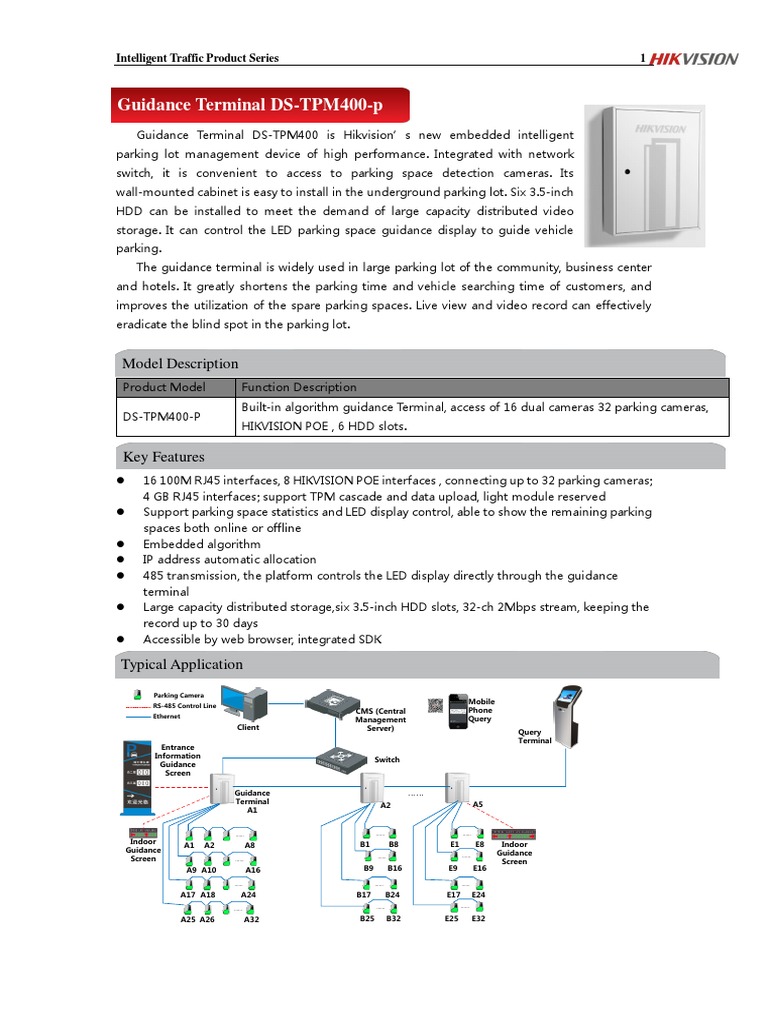 Datasheet of DS-TPM400-P Video Guidance Terminal | PDF | Parking ...