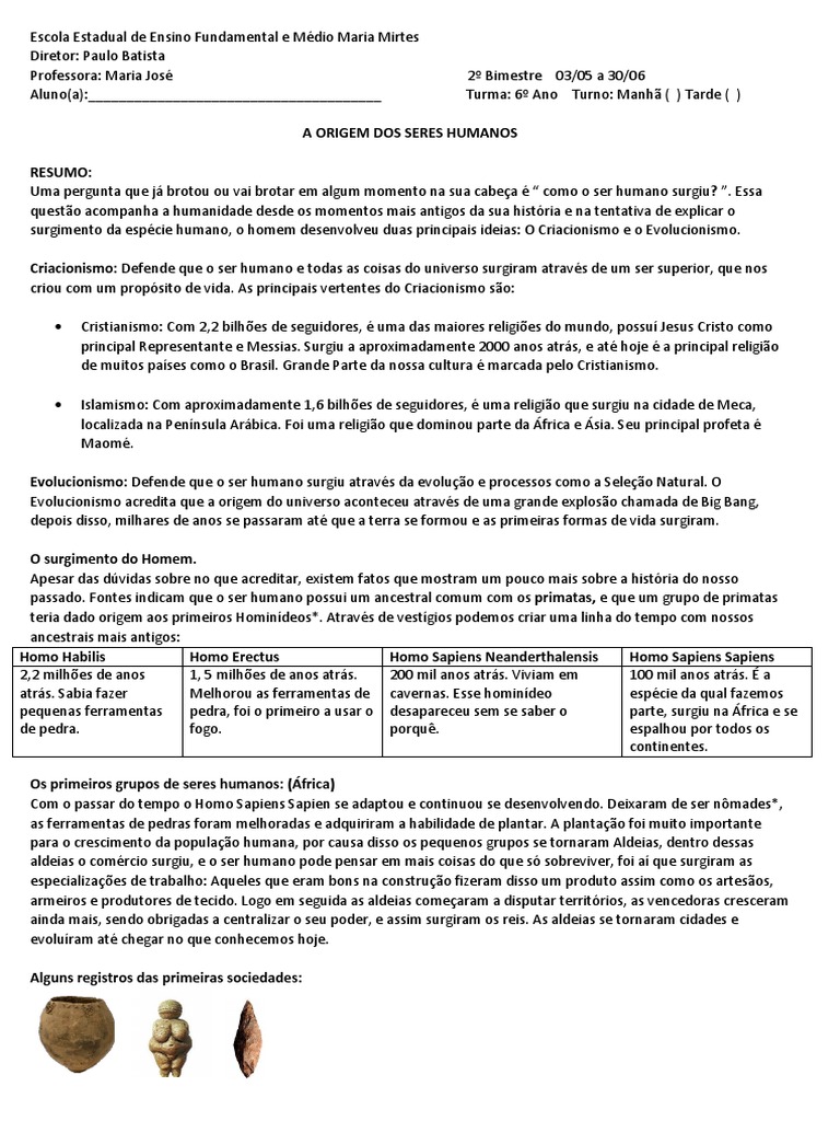6º Ano - História - Conteúdo | PDF
