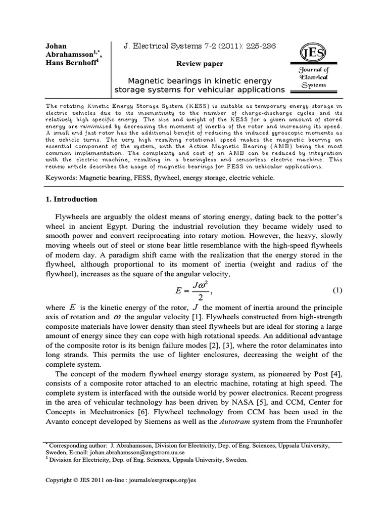 Bearings in Energy Storage Systems For Vehicular PDF