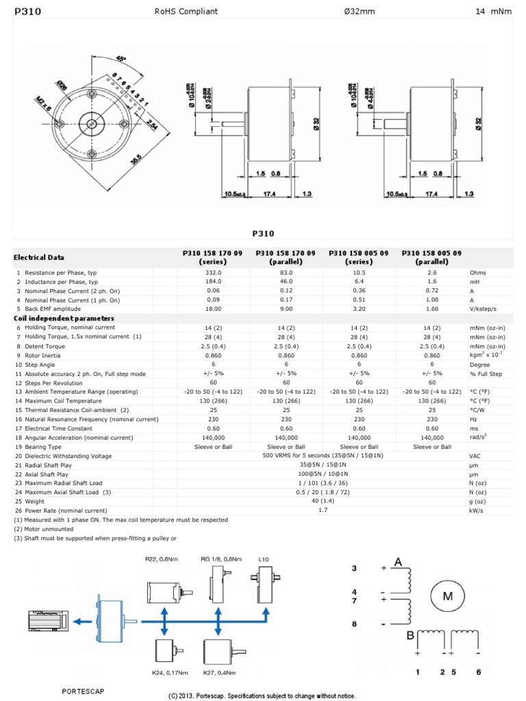 p310 Disc Stepper Motor Datasheet PDF Electric Motor