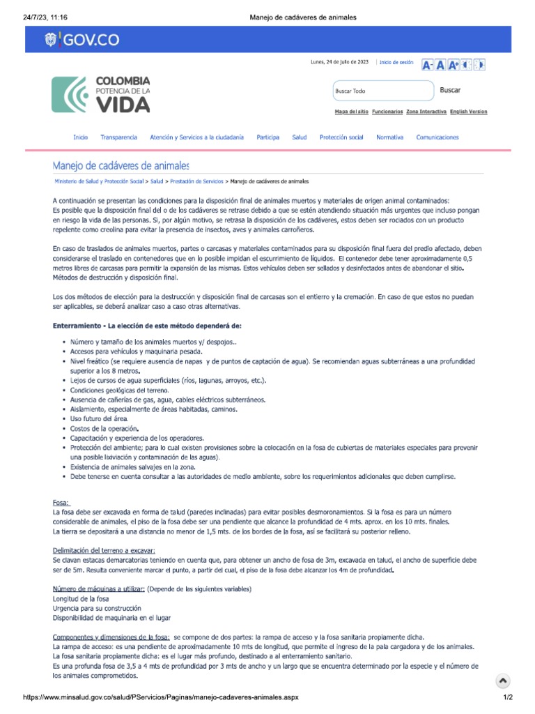 Manejo de Cadáveres de Animales - MinSalud | PDF