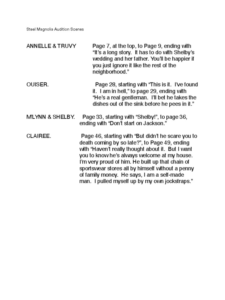 Steel Magnolias Audition Scenes (2) 0 2 PDF