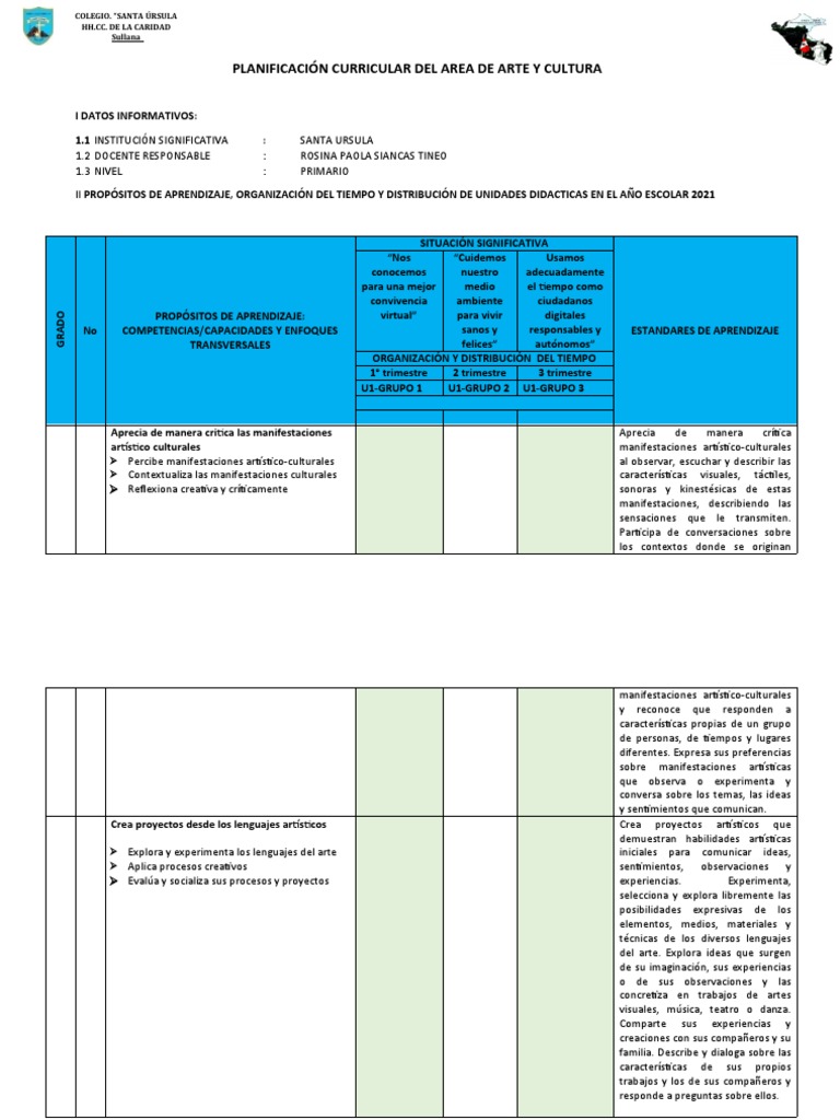 Planeación Anual de Arte y Cultura | PDF | Aprendizaje | Enseñando
