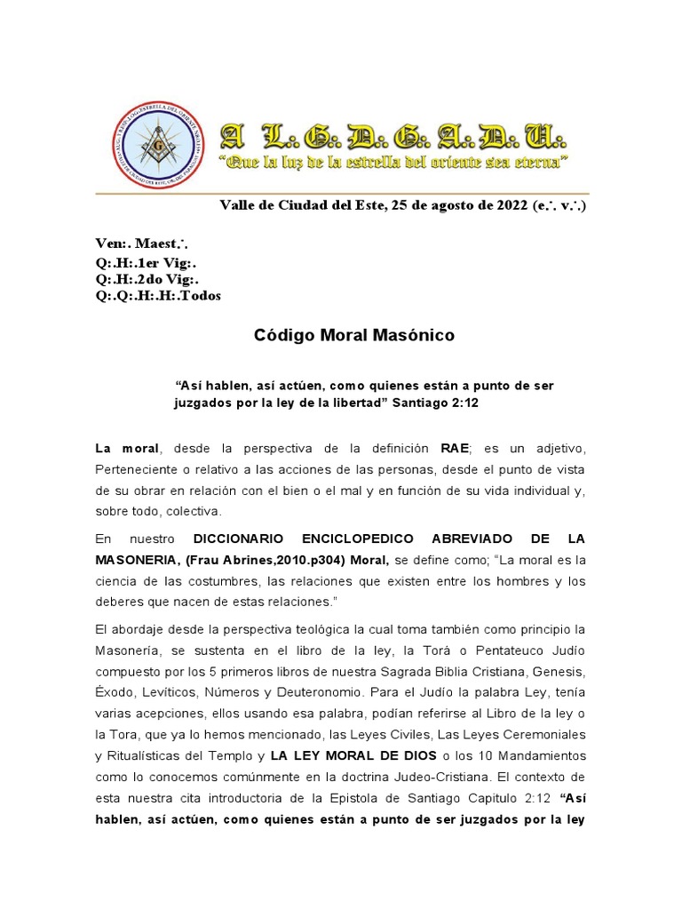 Codigo Moral Masonico PDF Moralidad Tora