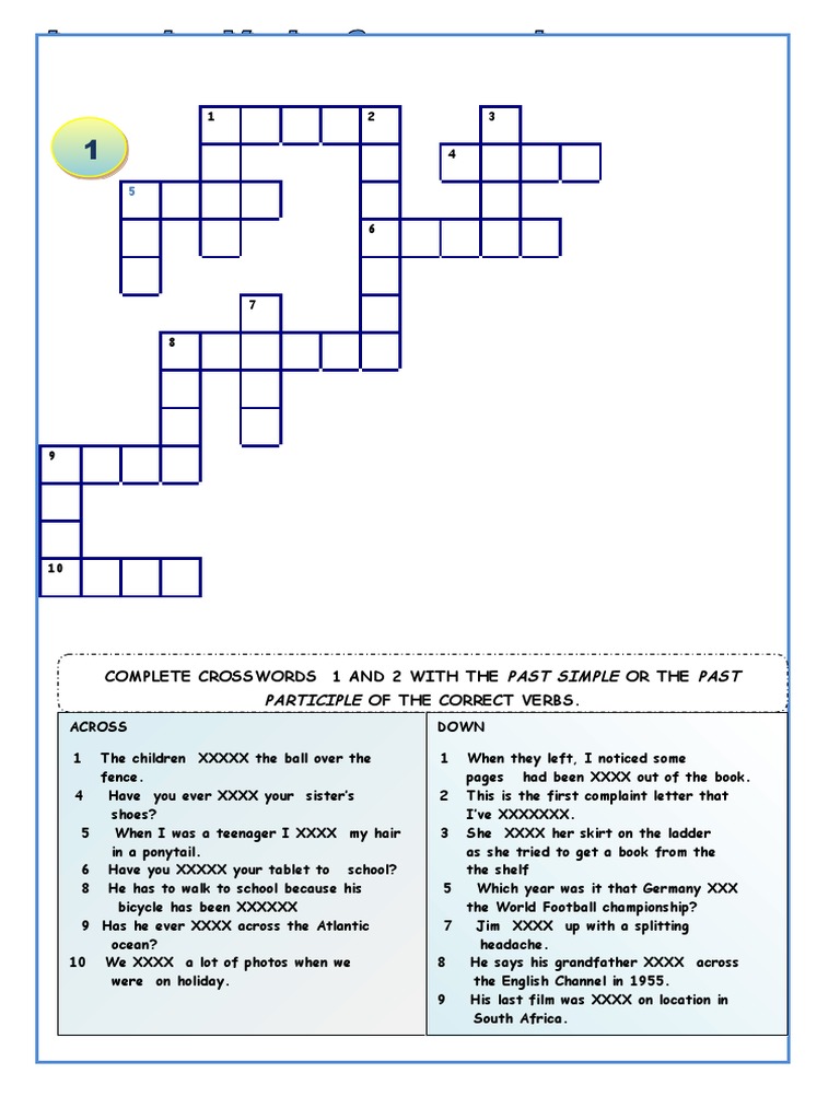 Irregular Verbs Crossword Puzzles Crosswords Fun Activities Games Games