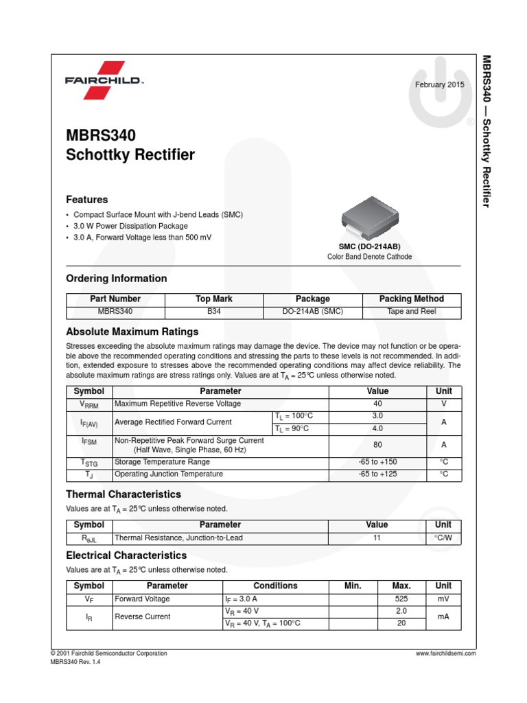 3A DIODE MBRS340 | PDF