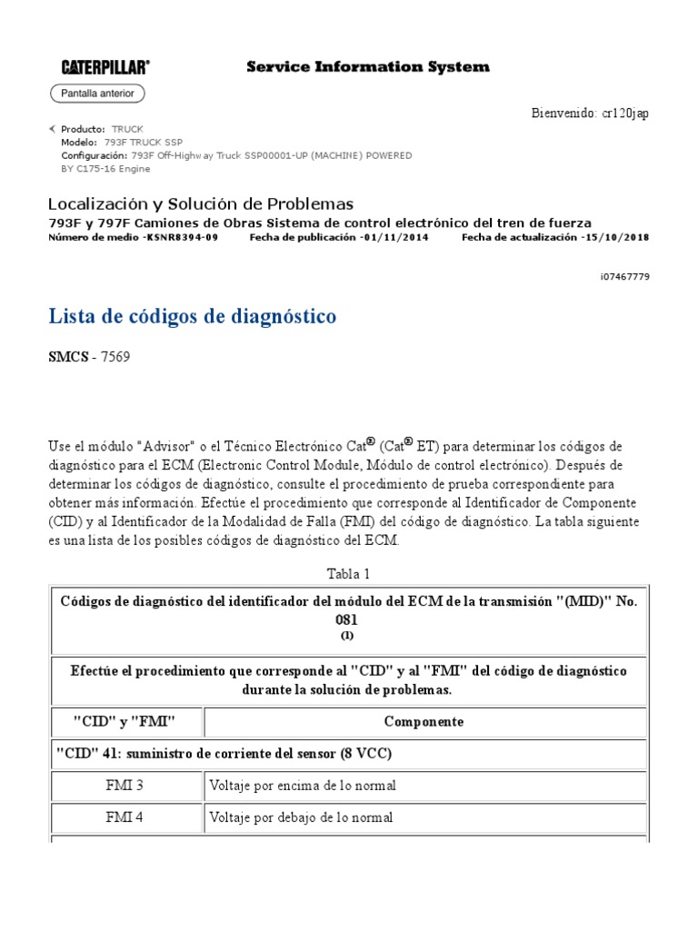 Lista Codigos de Diagnósticos - 793-F | PDF | Cantidades fisicas ...