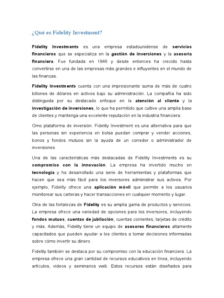 Qué Es Fidelity Investment PDF Business Inversiones