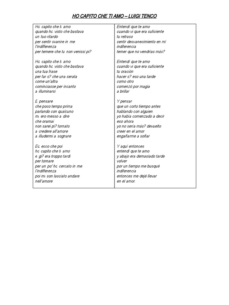 Canción Ho Capito Che Ti Amo PDF
