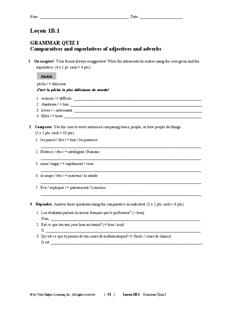 Quiz sur les comparatifs et superlatifs | PDF