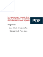 Revisión de Artículo La Im1 Portancia e Impacto de La Lectura, Redacción y Pensamiento Crítico en La Educación Superior-1