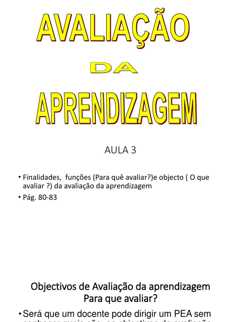 Funções e Objetivos da Avaliação da Aprendizagem | PDF | Aprendizado ...