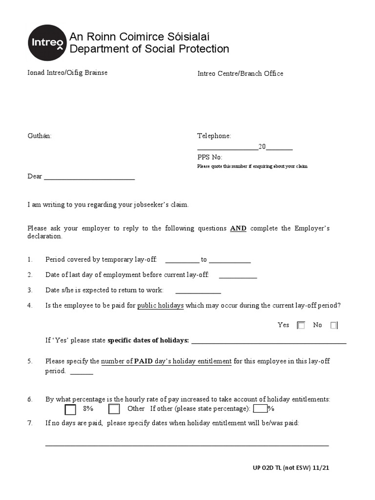 Jobseeker Layoff Holiday Entitlement Form | PDF