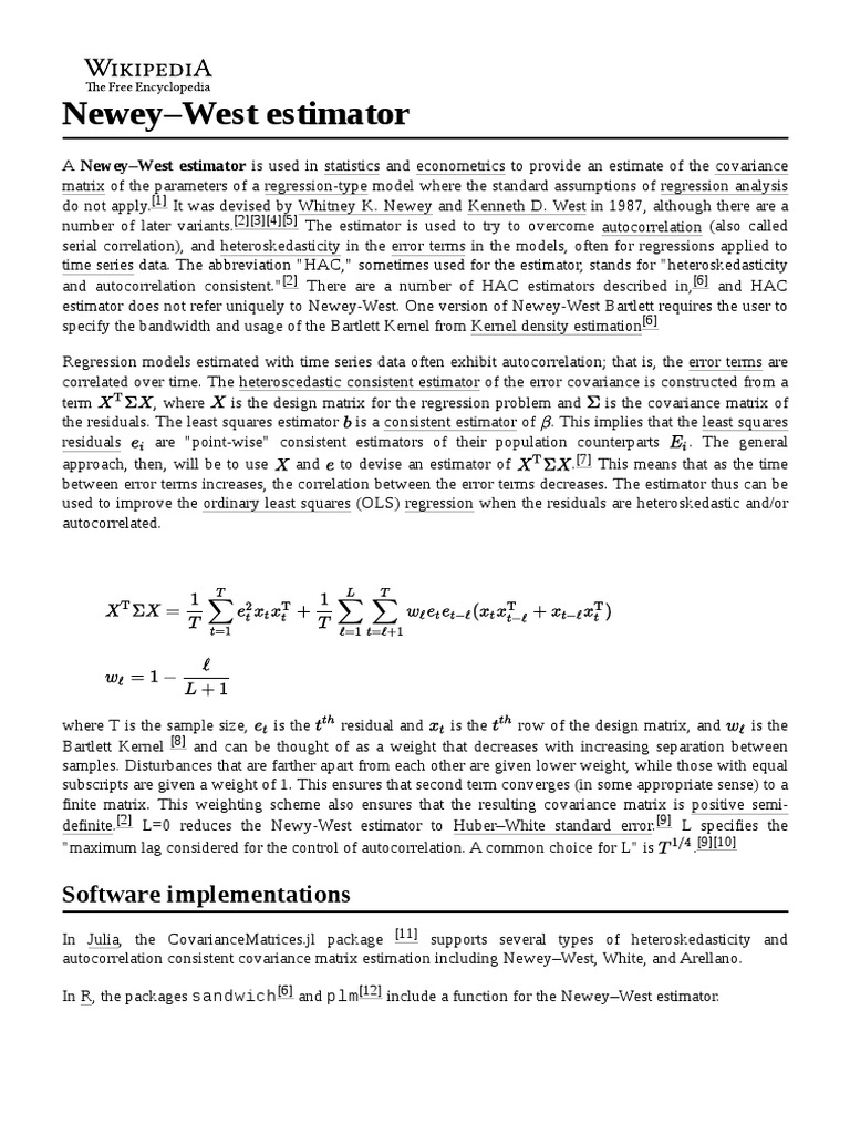 NeweyWest Estimator PDF Computational Science Data Analysis